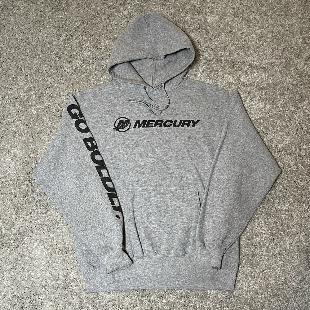 Mercury Marine Pro Hoodie Gray Pullover Fishing Boat Sweatshirt Men’s Size Large